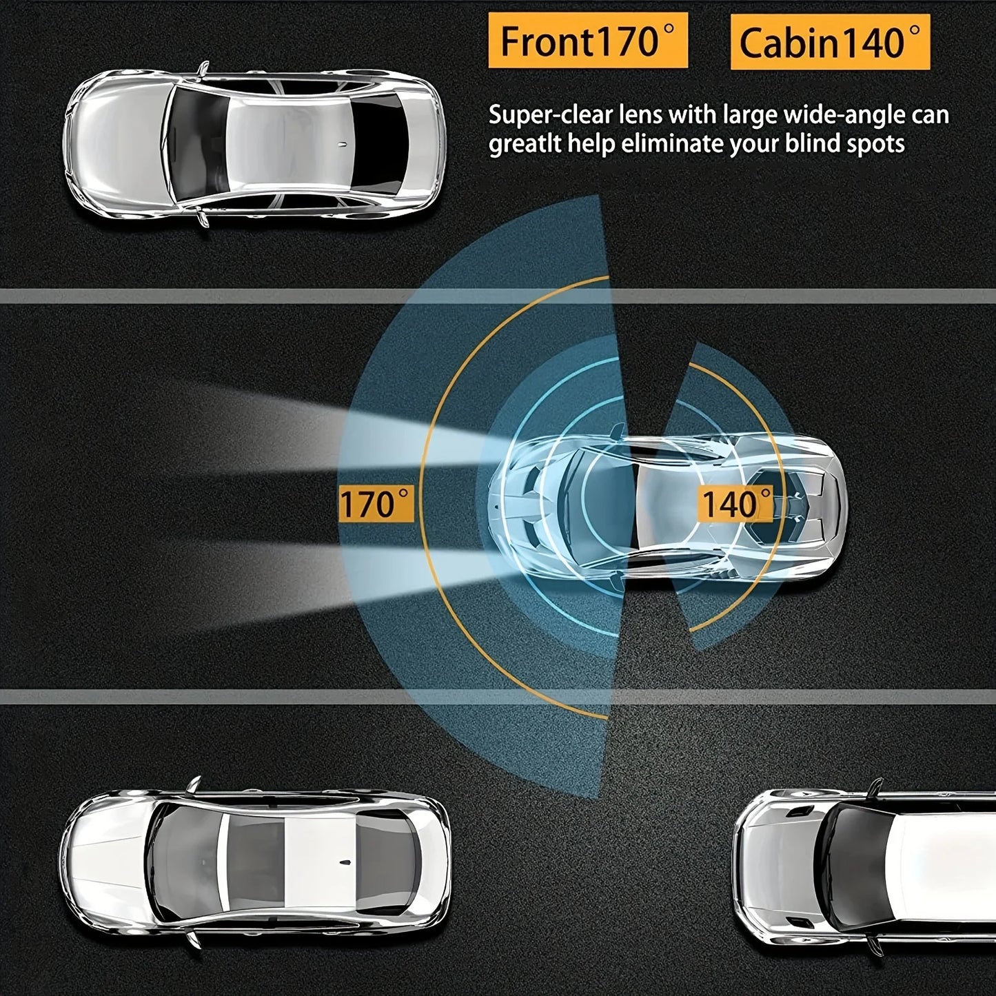 1080P WIFI Dual camera Dash Cam for cars, with IR Night Vision,