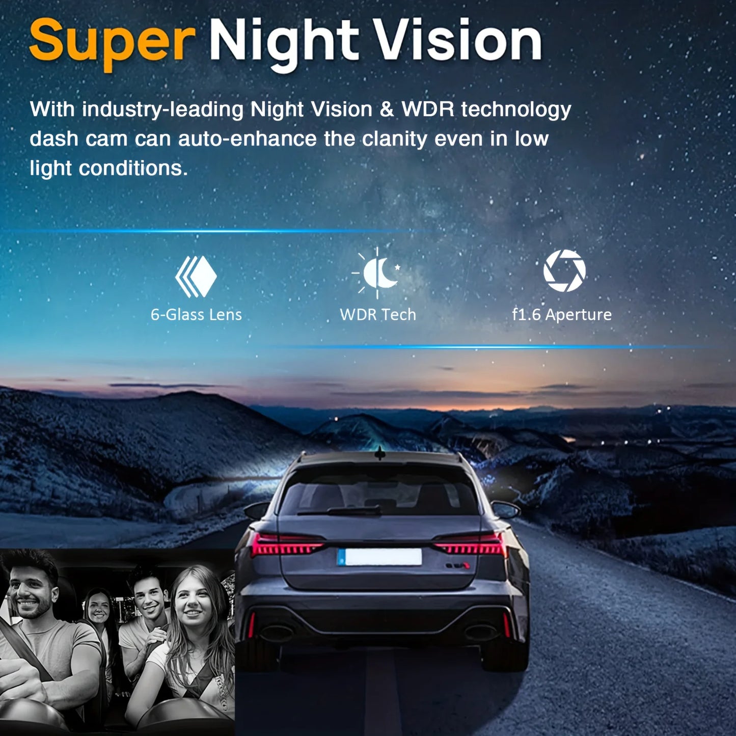 1080P WIFI Dual camera Dash Cam for cars, with IR Night Vision,