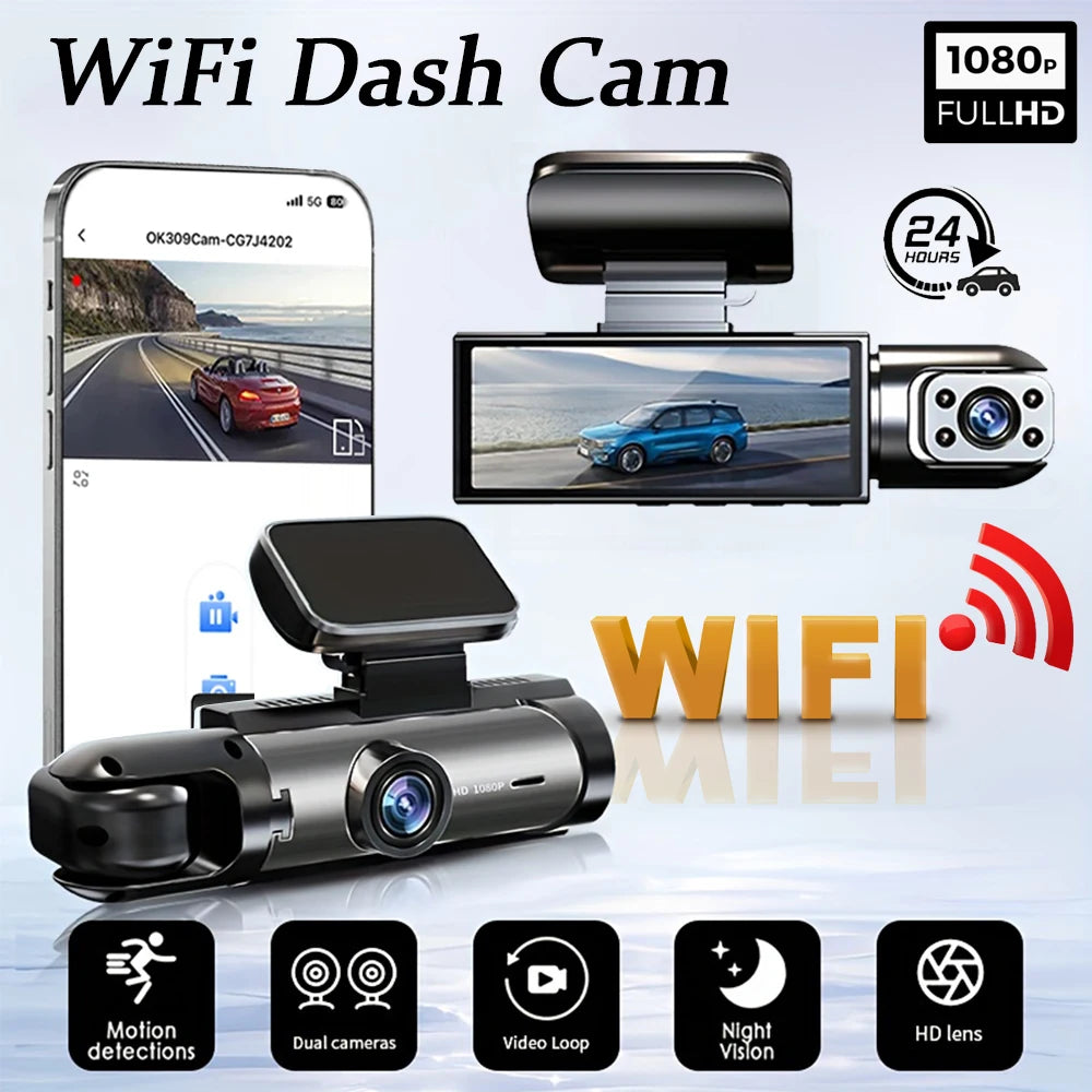1080P WIFI Dual camera Dash Cam for cars, with IR Night Vision,