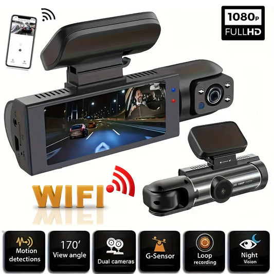 1080P WIFI Dual camera Dash Cam for cars, with IR Night Vision,