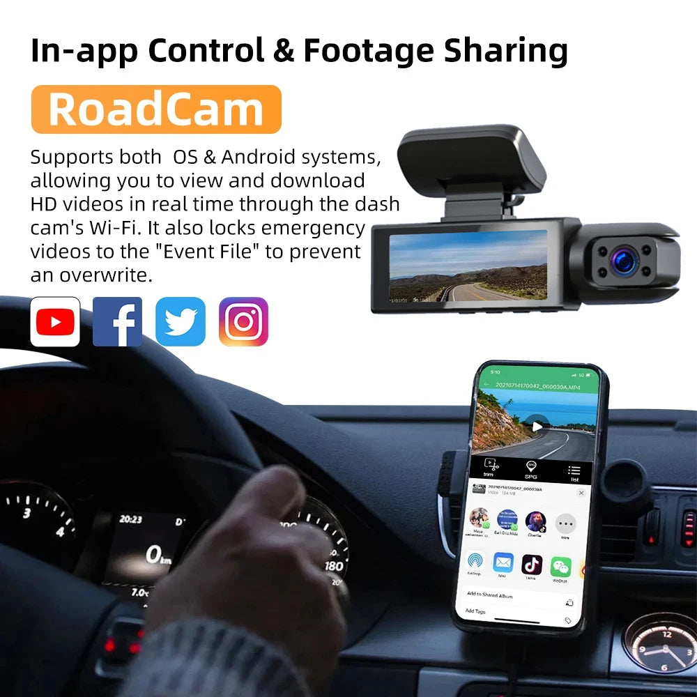 1080P WIFI Dual camera Dash Cam for cars, with IR Night Vision,